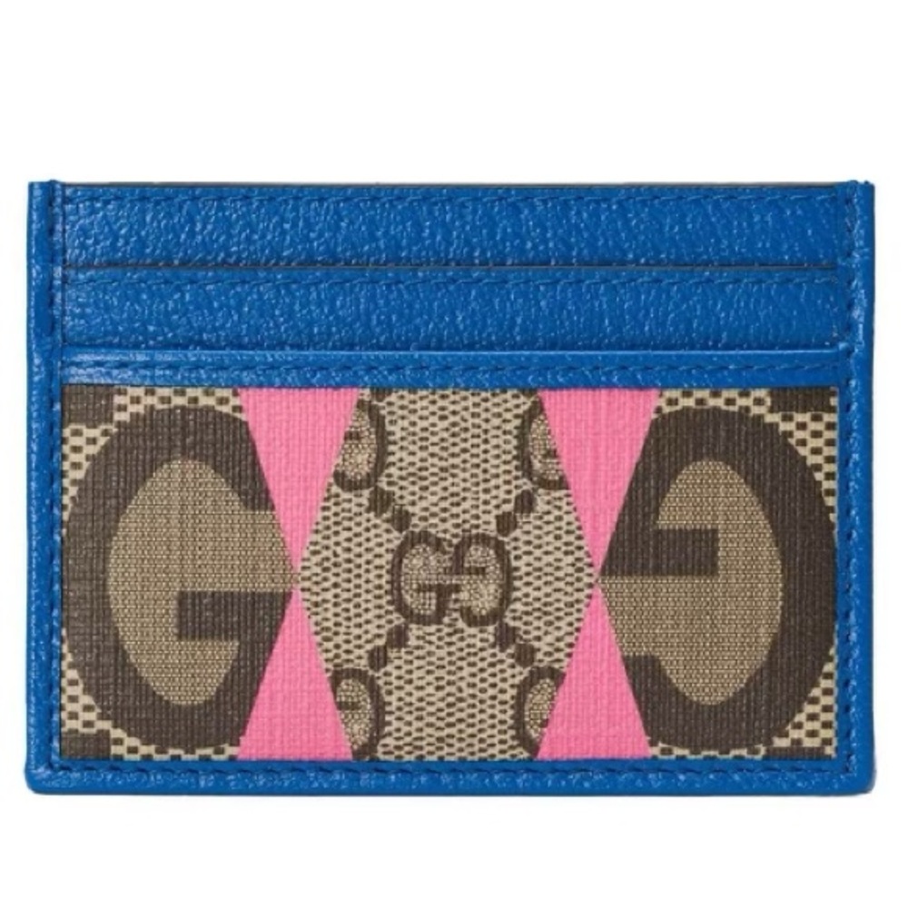 GUCCI leather card holder rhombus pink and blue , 100% Authentic